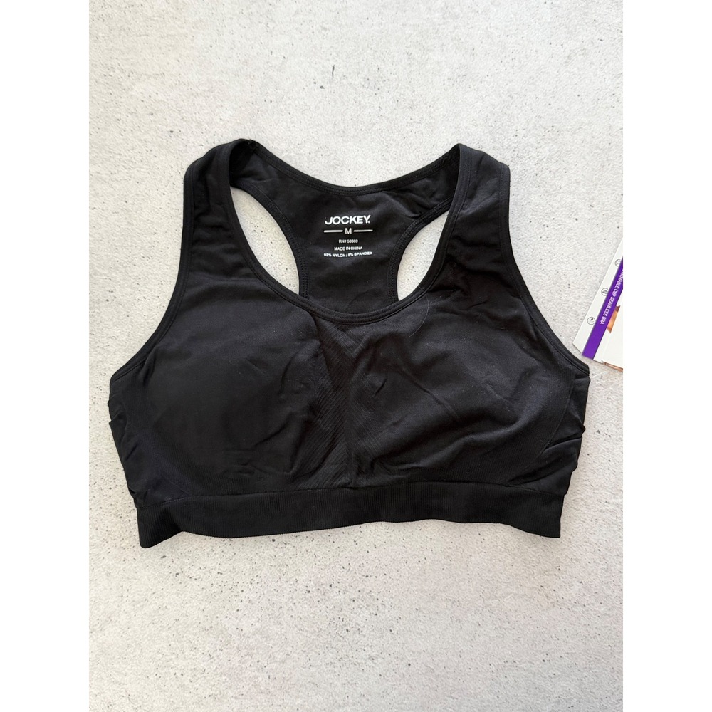 Jockey Sport Womens Black Seamless Racerback Low Impact Sports Bra Medium NWT